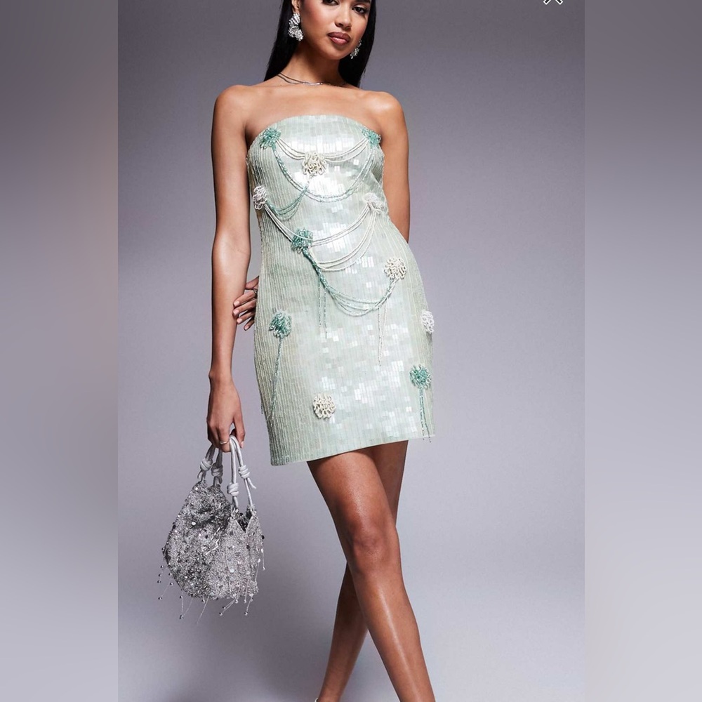 Elegant Mint Green Sequin Dress